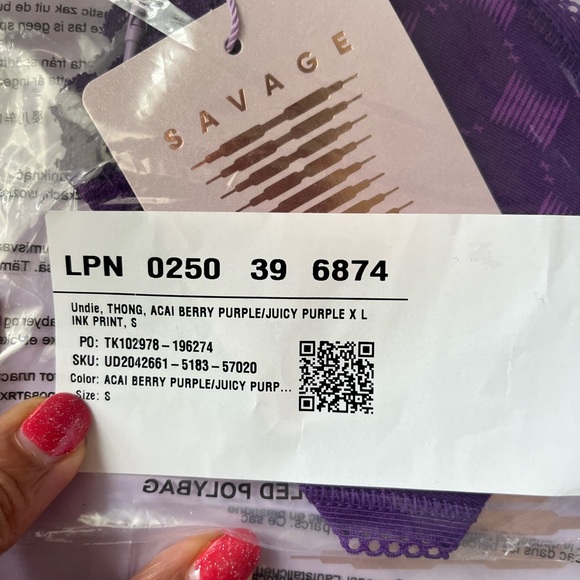 Savage X Fenty Acai Berry Juicy Purple X Link Print Cotton Essentials Thong - Picture 10 of 12
